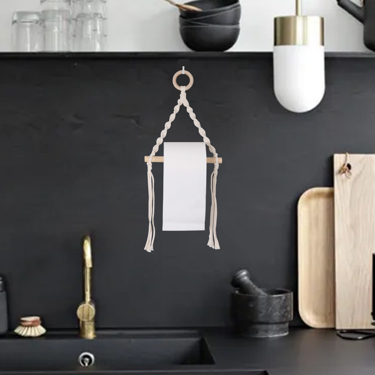 Woven Toilet Paper Holder No-Drill Bathroom Storage