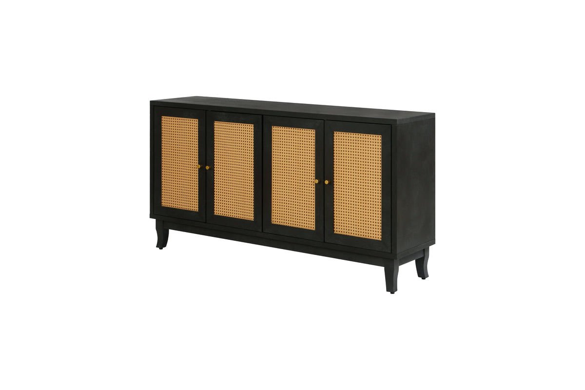 Black Rattan Door Sideboard Buffet Cabinet for Storage