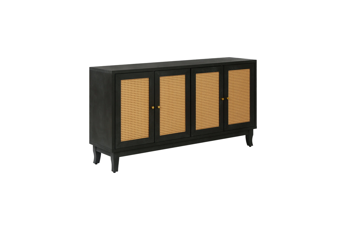 Black Rattan Door Sideboard Buffet Cabinet for Storage