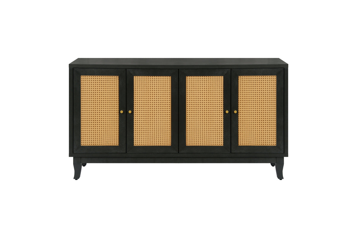 Black Rattan Door Sideboard Buffet Cabinet for Storage