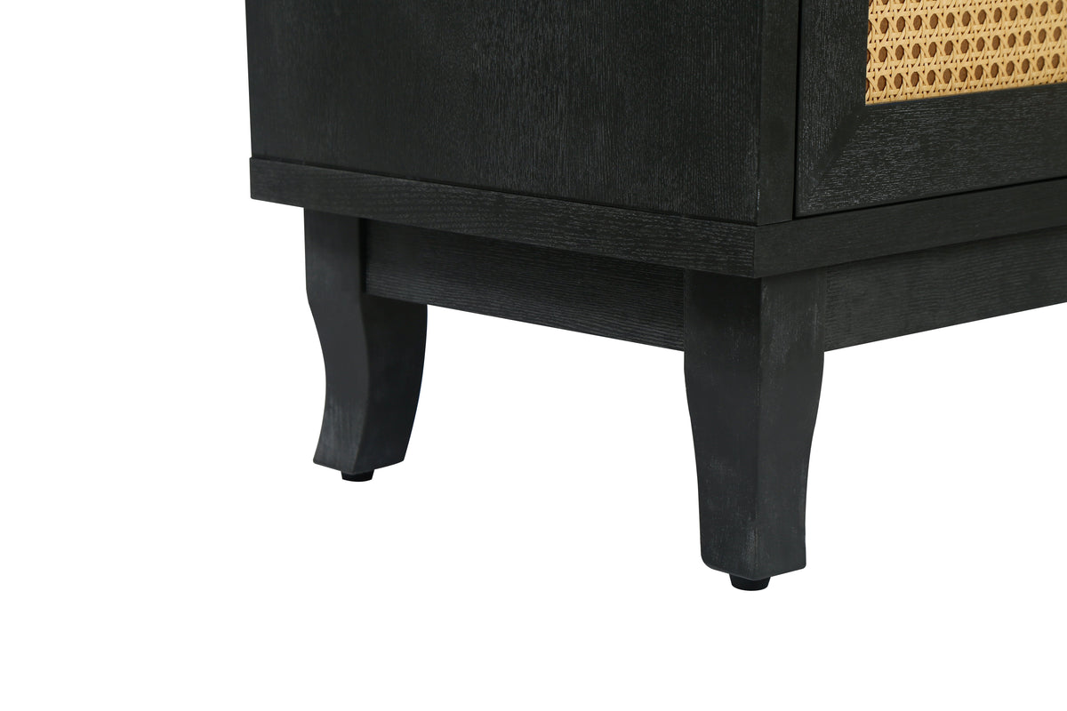 Black Rattan Door Sideboard Buffet Cabinet for Storage