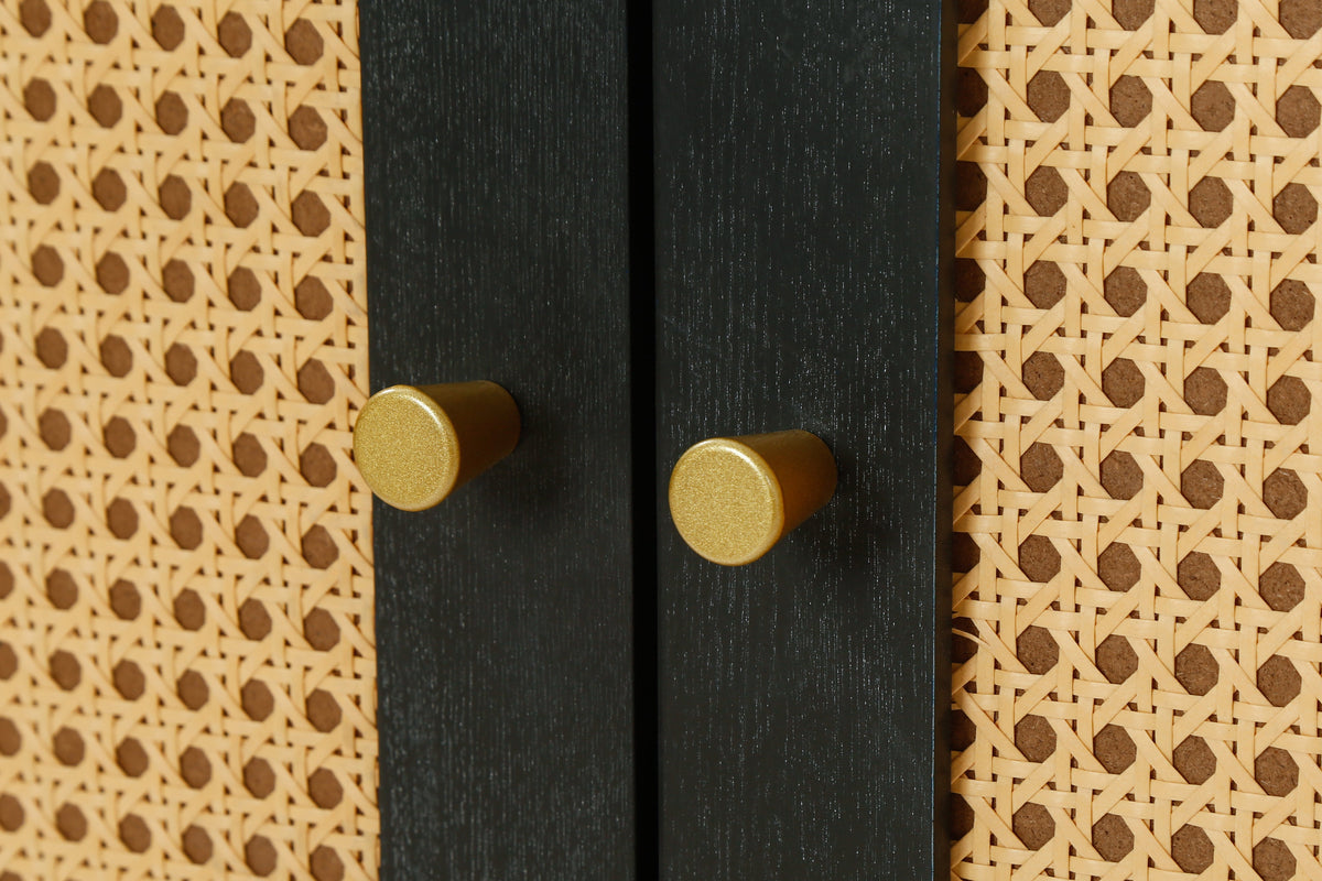 Black Rattan Door Sideboard Buffet Cabinet for Storage