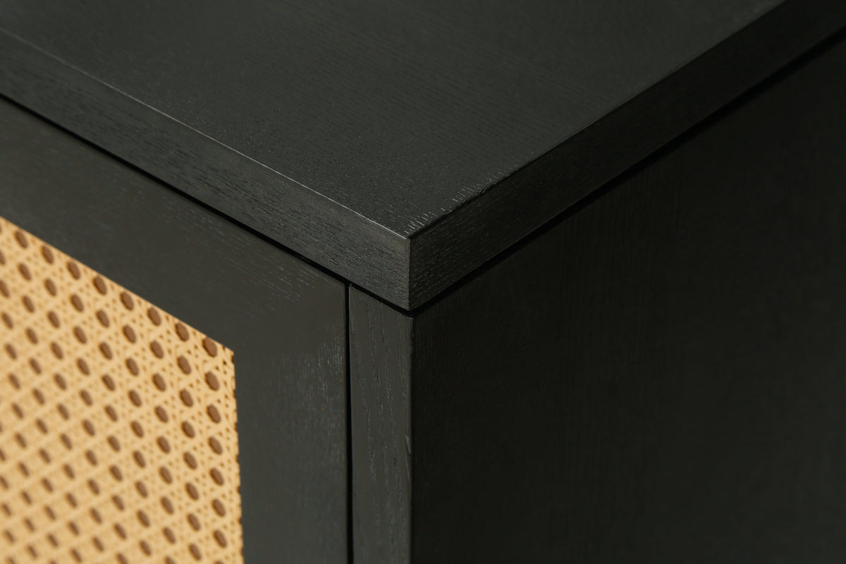 Black Rattan Door Sideboard Buffet Cabinet for Storage