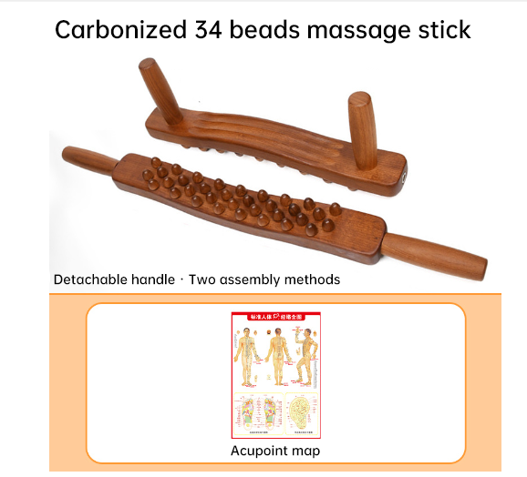 Wooden Massage Stick with 34 Beads for Muscle Relief