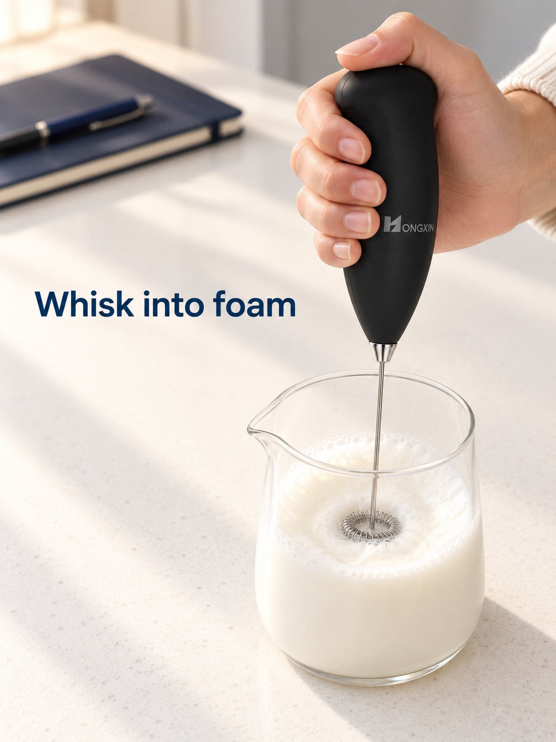 Handheld Milk Frother Whisks Café-Style Foam at Home