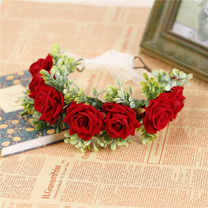 Adjustable Velvet Rose Flower Crown for Beach Weddings
