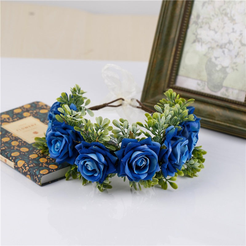 Adjustable Velvet Rose Flower Crown for Beach Weddings