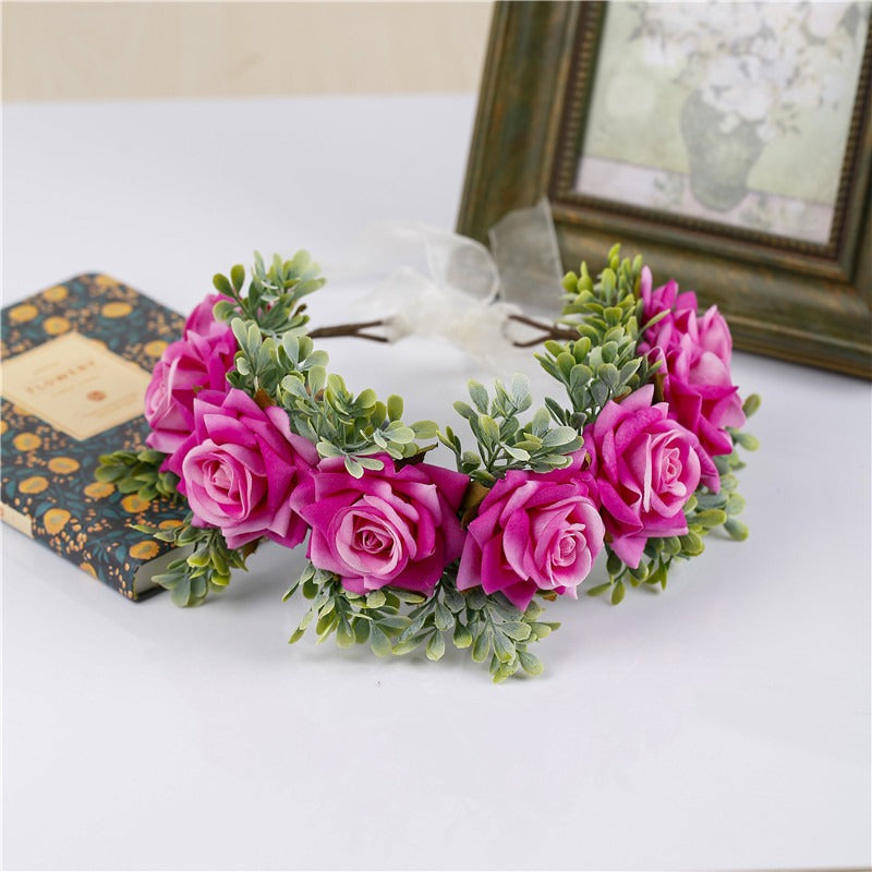 Adjustable Velvet Rose Flower Crown for Beach Weddings