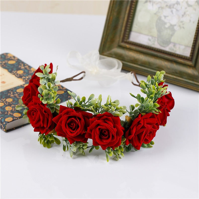 Adjustable Velvet Rose Flower Crown for Beach Weddings