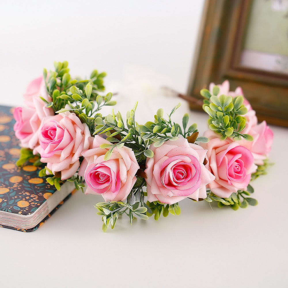 Adjustable Velvet Rose Flower Crown for Beach Weddings