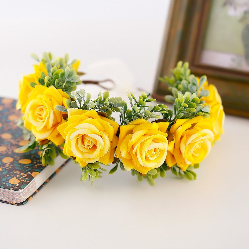 Adjustable Velvet Rose Flower Crown for Beach Weddings