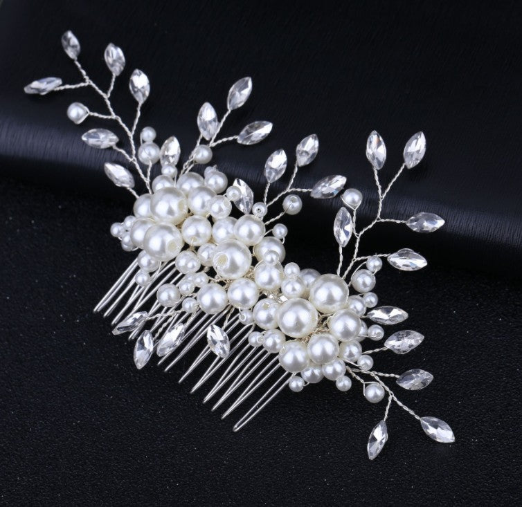 Handmade Pearl Bridal Hair Comb with Crystal Sparkle