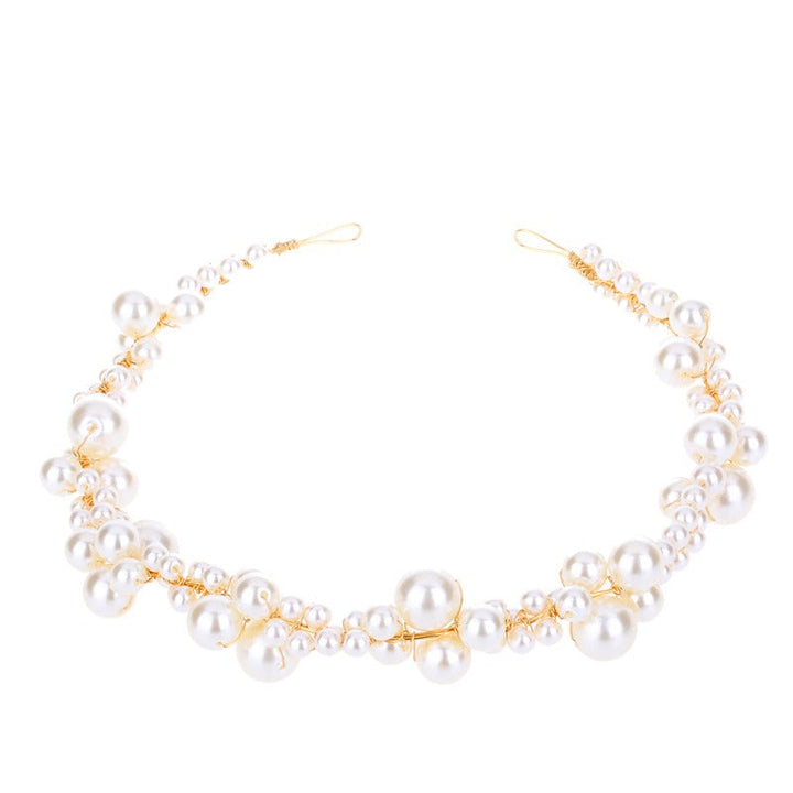 Handmade Pearl Cluster Bridal Headband with Gold Wrap