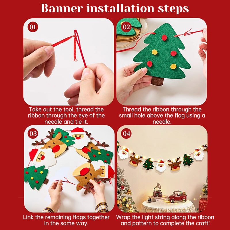 Christmas Banner With LED String Lights & Felt Decor