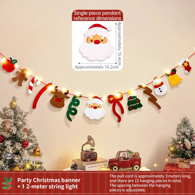 Christmas Banner With LED String Lights & Felt Decor