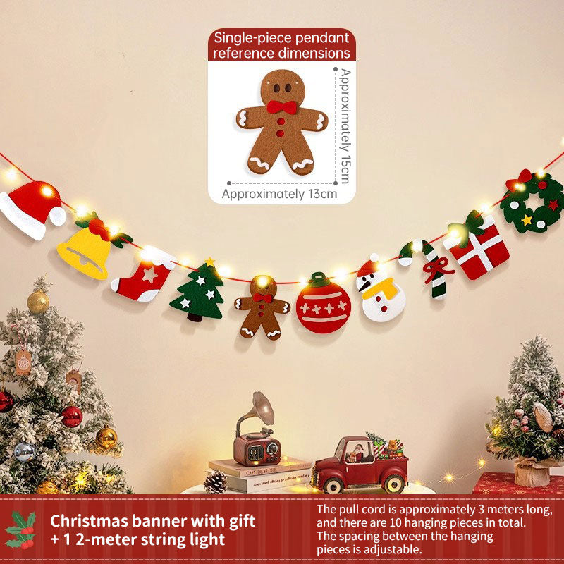 Christmas Banner With LED String Lights & Felt Decor