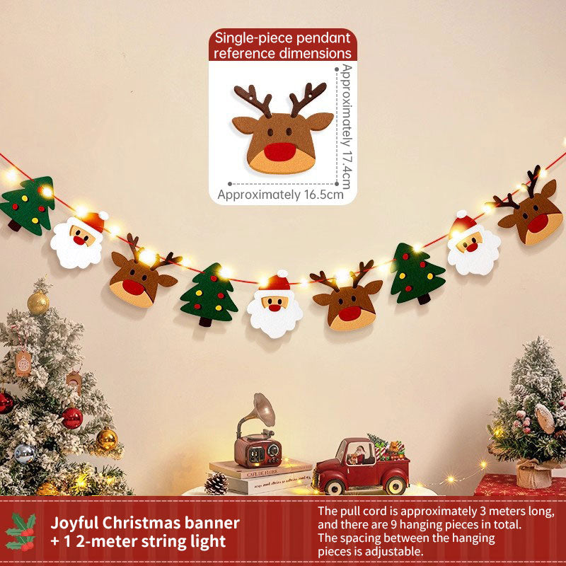 Christmas Banner With LED String Lights & Felt Decor
