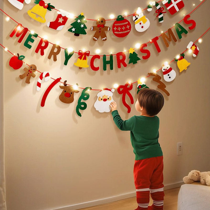 Christmas Banner With LED String Lights & Felt Decor