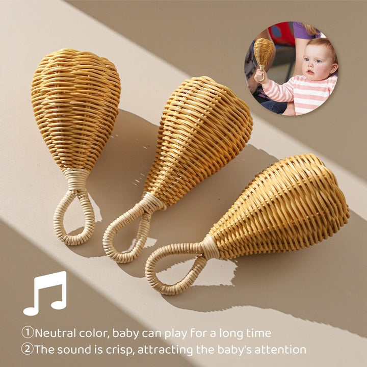 Natural Rattan Baby Rattle for Gentle Sensory Play