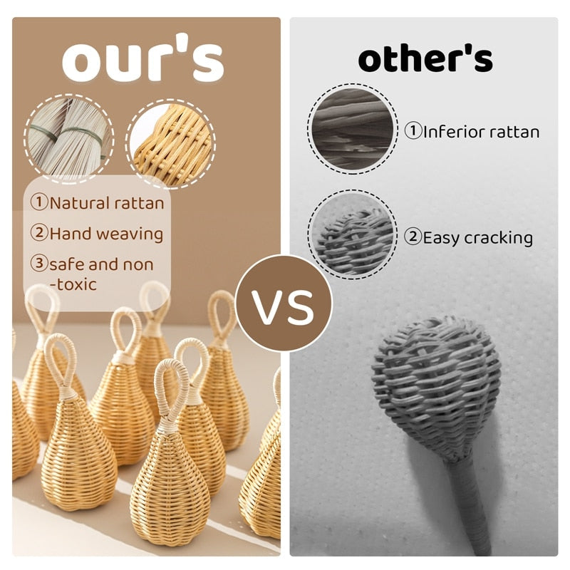 Natural Rattan Baby Rattle for Gentle Sensory Play