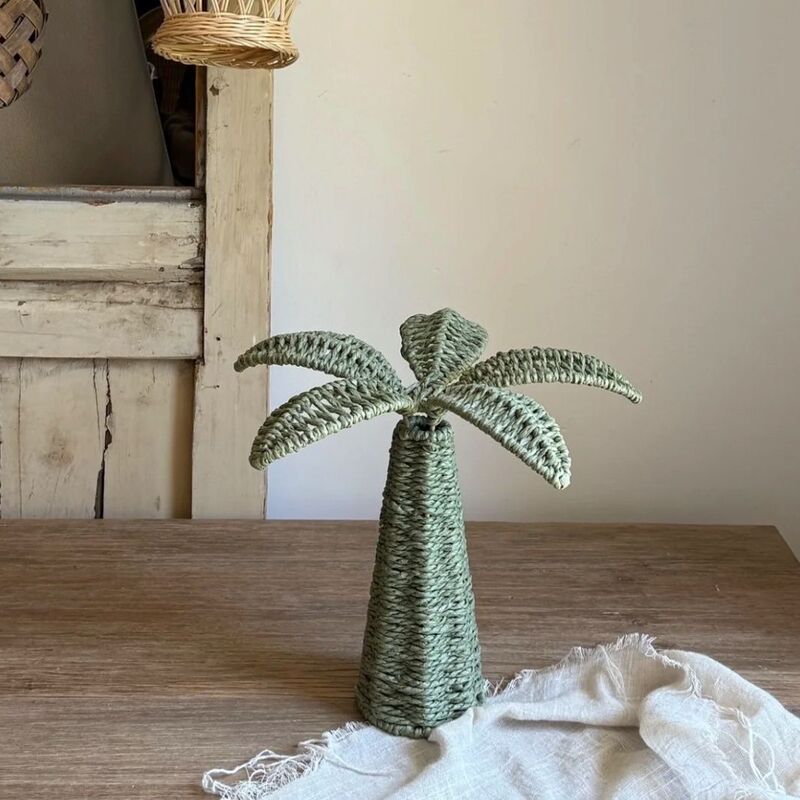 Handwoven Straw Tree Sculpture for Tropical Home Decor