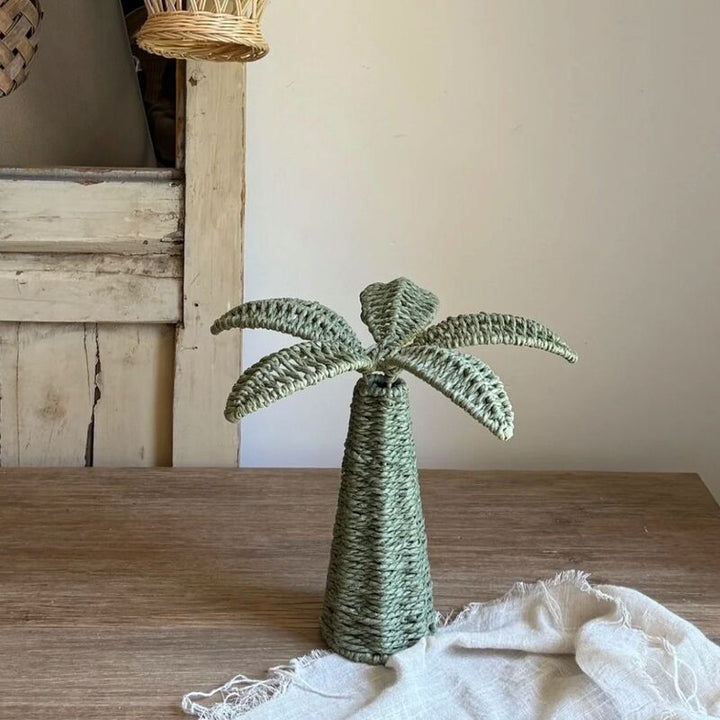 Handwoven Straw Tree Sculpture for Tropical Home Decor