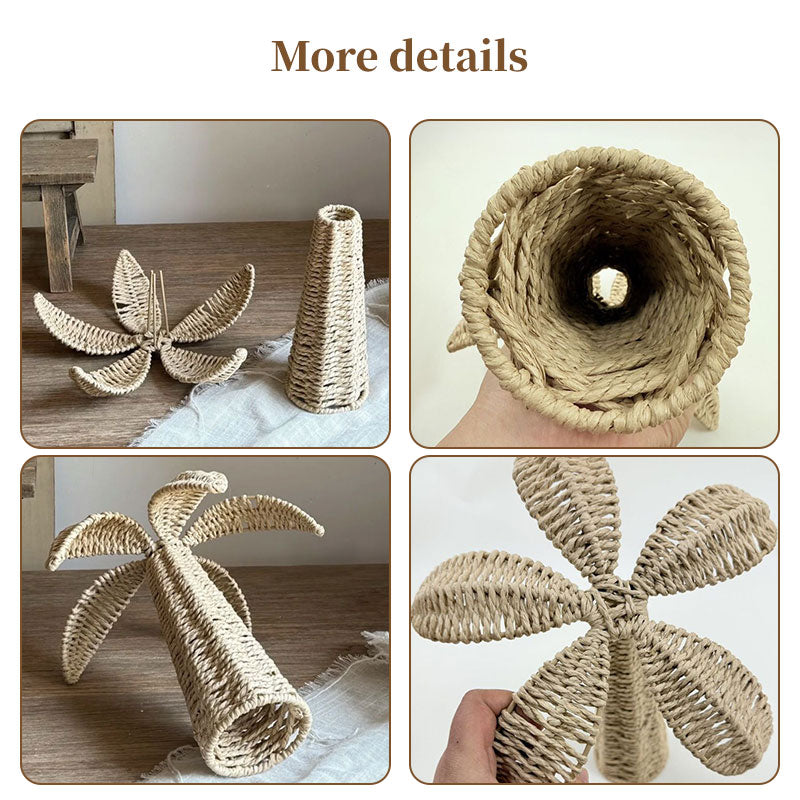 Handwoven Straw Tree Sculpture for Tropical Home Decor