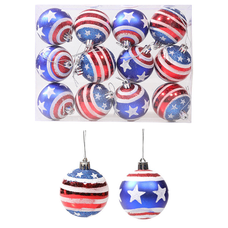 Patriotic Christmas Ball Ornaments Set of 12, Glitter