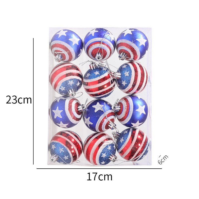Patriotic Christmas Ball Ornaments Set of 12, Glitter