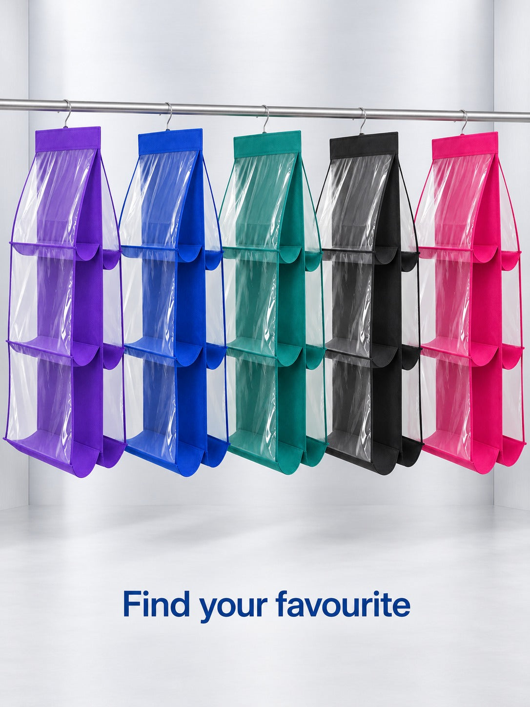 Hanging Handbag Organizer, 6 Clear Pockets for Closet