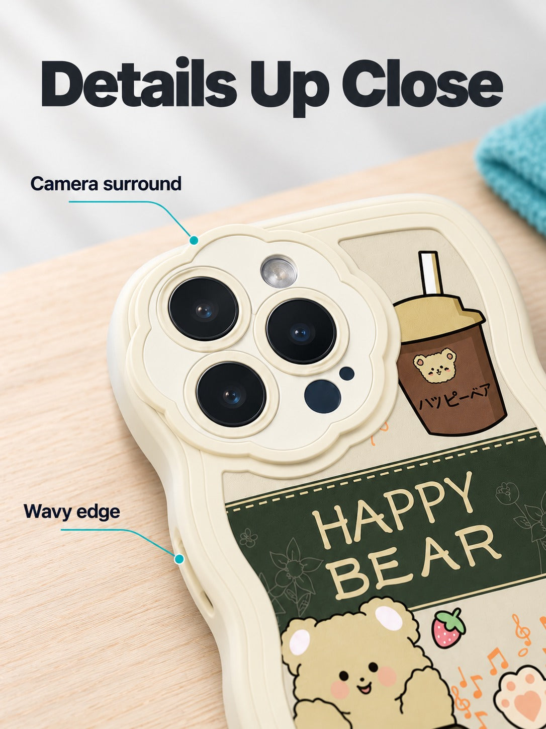 iPhone 14 Case with Cute Happy Bear Wavy Bumper Cover