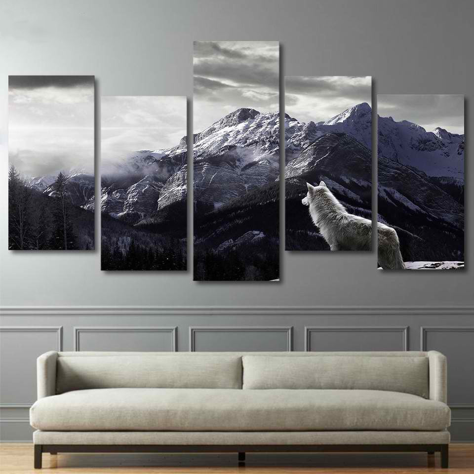Five-Piece Wolf Mountain Canvas Wall Art Statement Set