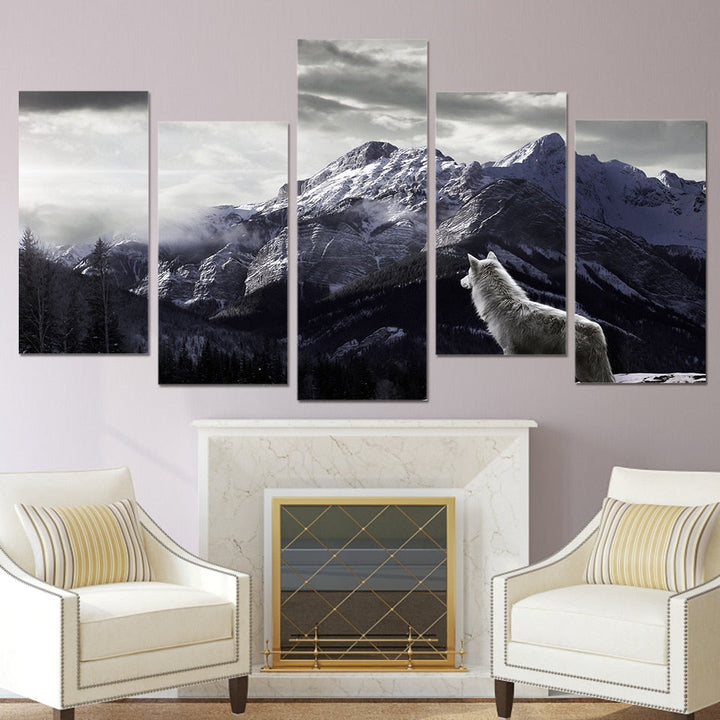 Five-Piece Wolf Mountain Canvas Wall Art Statement Set