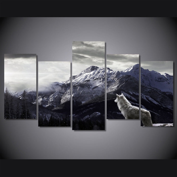 Five-Piece Wolf Mountain Canvas Wall Art Statement Set