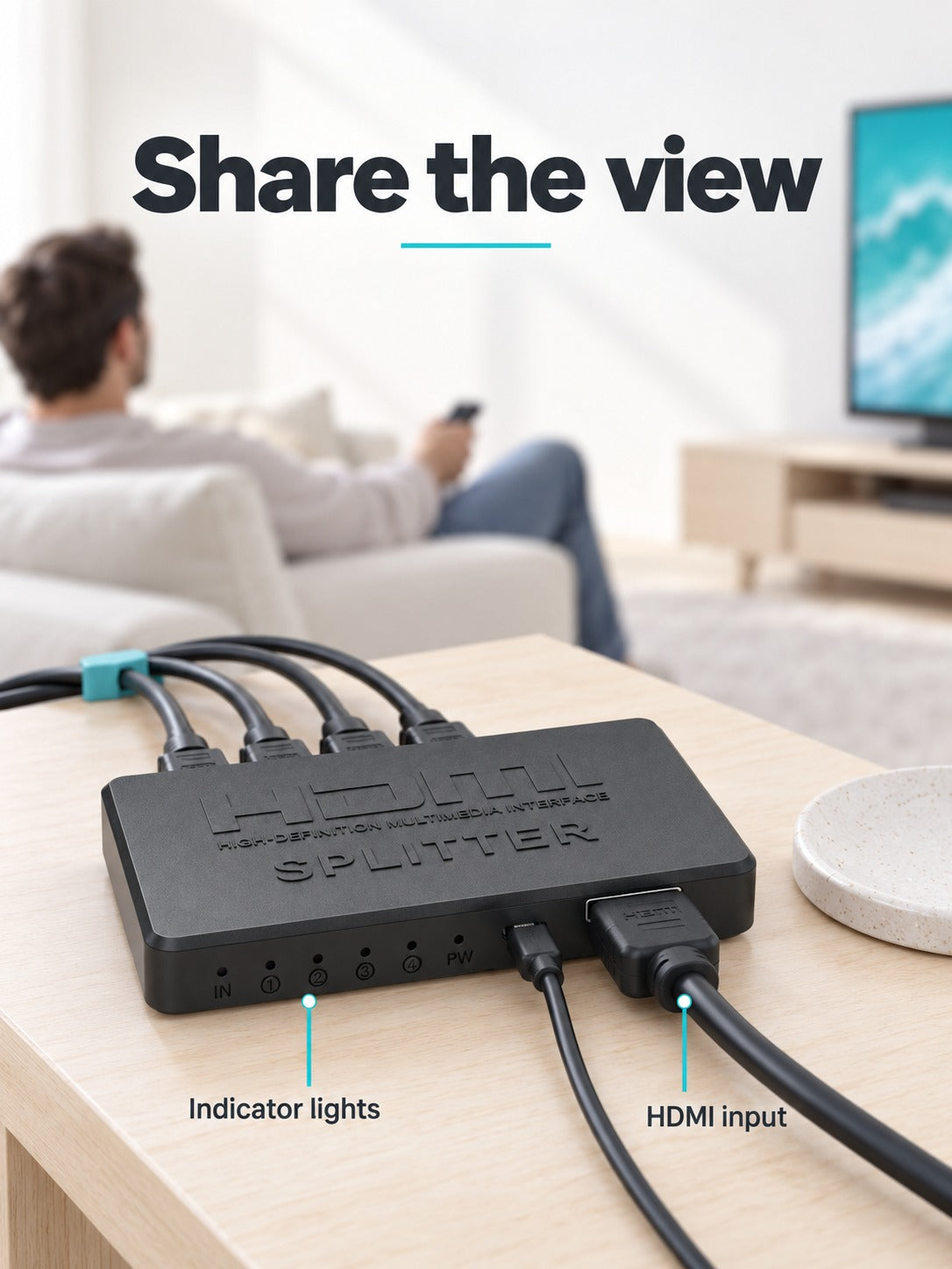 HDMI Splitter 1 to 4 4K, Show One Source on Four Screens