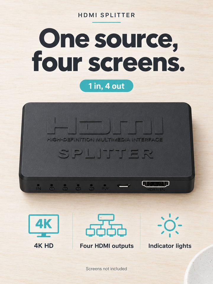 HDMI Splitter 1 to 4 4K, Show One Source on Four Screens