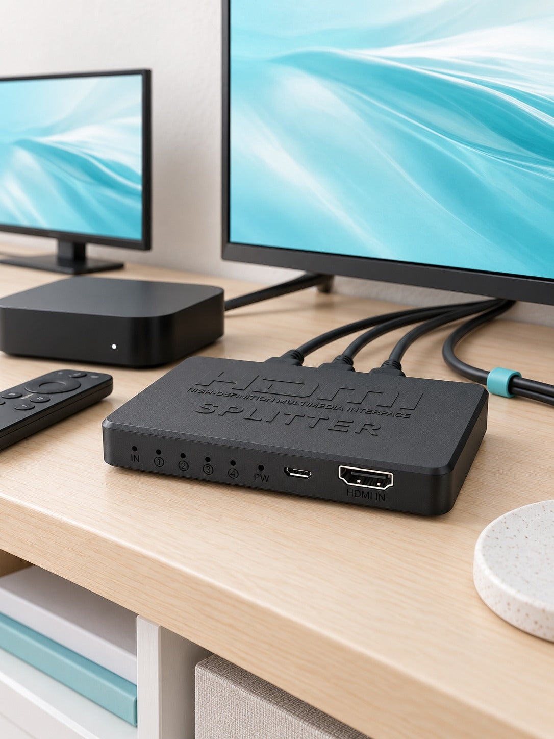 HDMI Splitter 1 to 4 4K, Show One Source on Four Screens