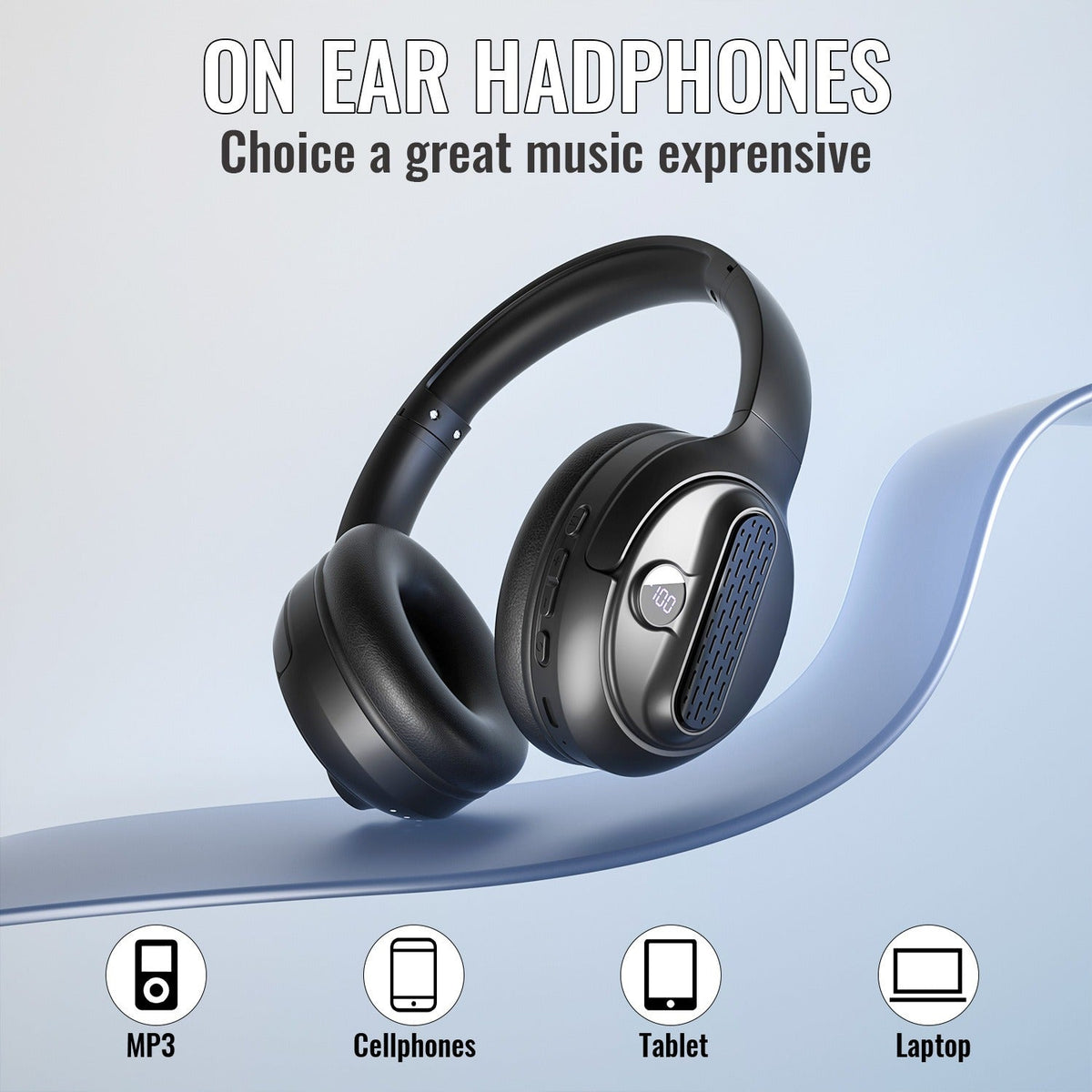 Lightweight Bluetooth Headphones with LED Battery Display