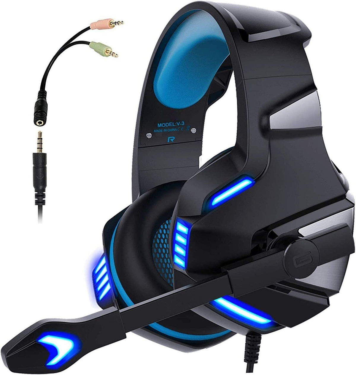 Wired Gaming Headset with LED Ear Cups for Console & PC