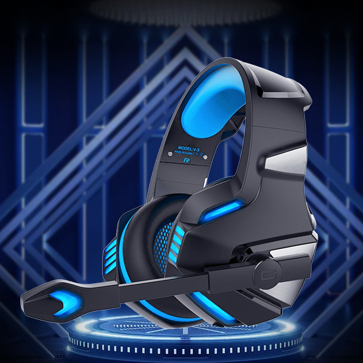 Wired Gaming Headset with LED Ear Cups for Console & PC