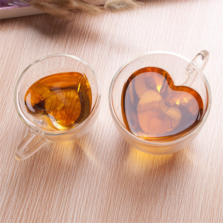 Heart-Shaped Double Wall Glass Mug for Tea & Coffee