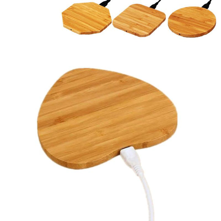 Heart-Shaped Bamboo Wireless Charger for iPhone Desk