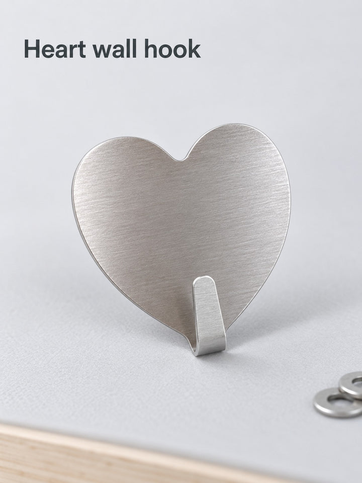 Heart Stainless Steel Sticky Wall Hook for Bags and Keys