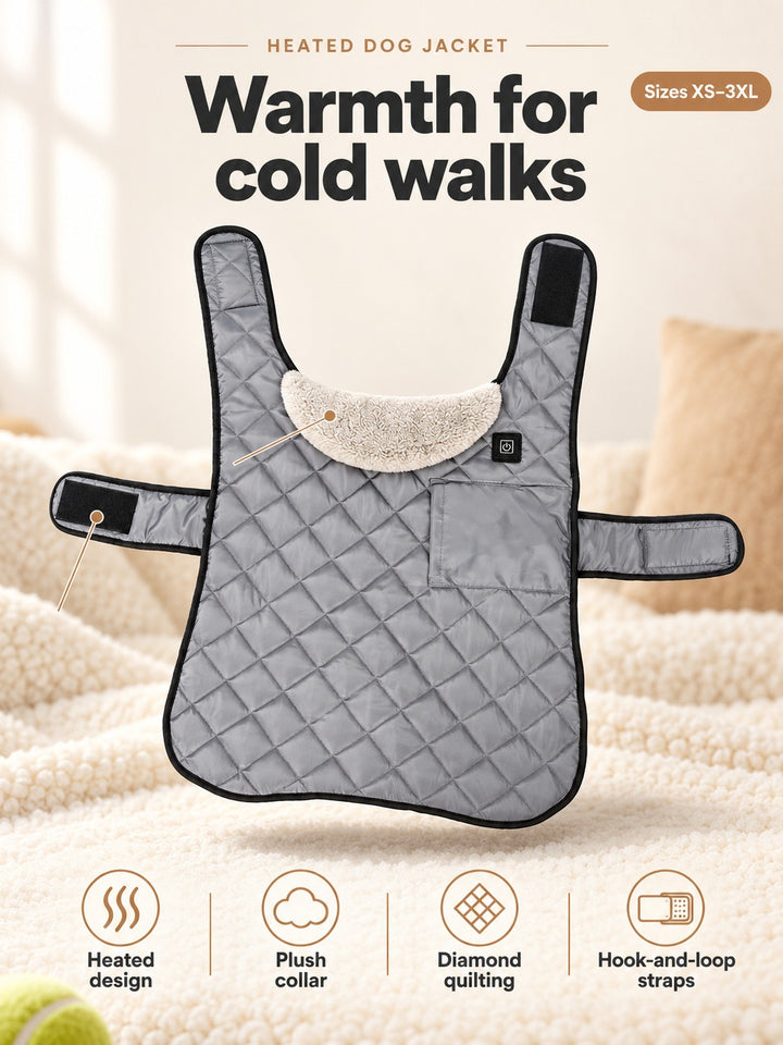Heated Dog Winter Jacket with Fur Collar for Cold Walks