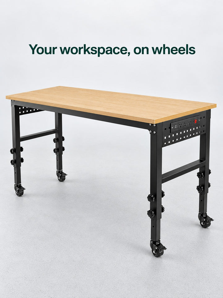 Height-Adjustable Rolling Workbench with Power Outlets