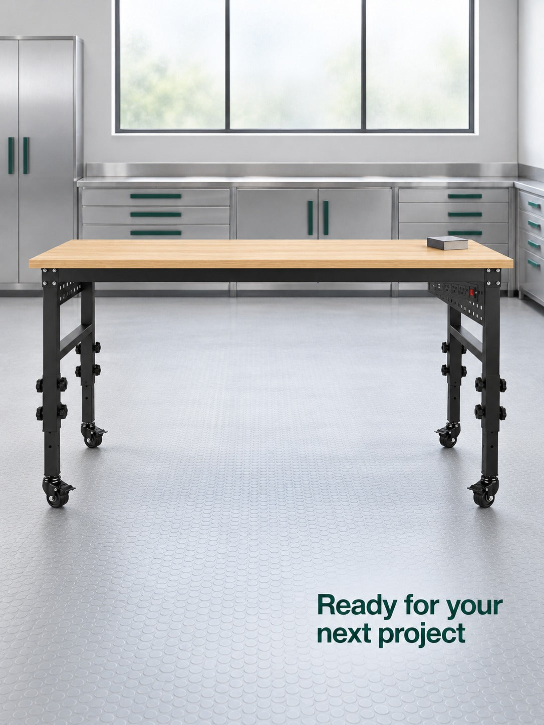 Height-Adjustable Rolling Workbench with Power Outlets