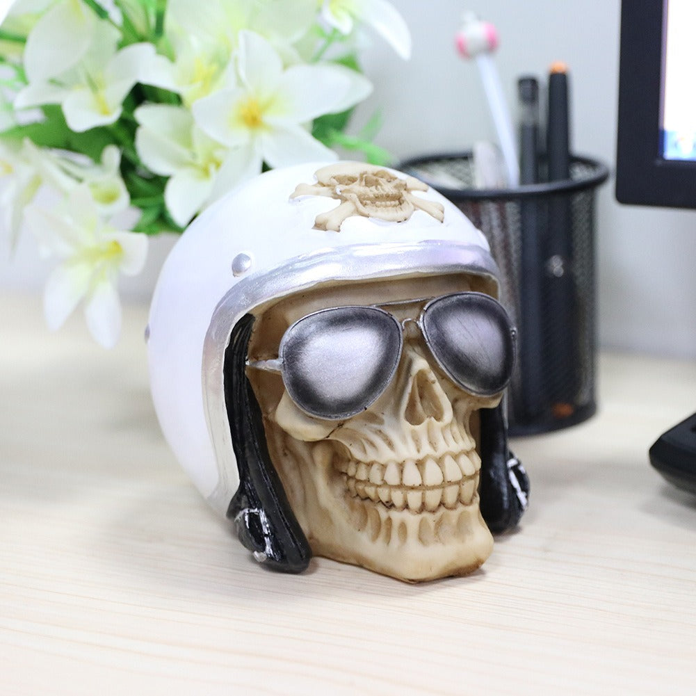 Skull Aviator Decor: Detailed Resin Display Ornament
