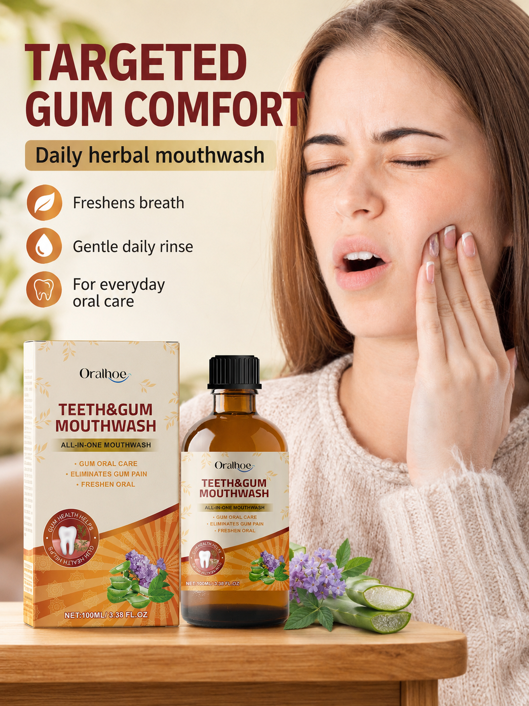 Herbal Mouthwash with Aloe – Gum Pain Relief & Fresh Breath