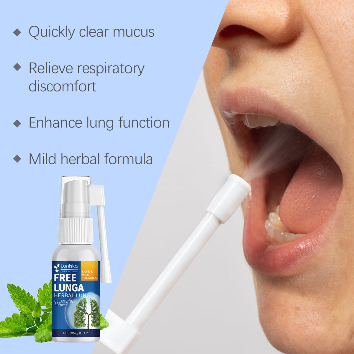 Herbal Respiratory Oral Spray, Mint Extract, 30ml Bottle