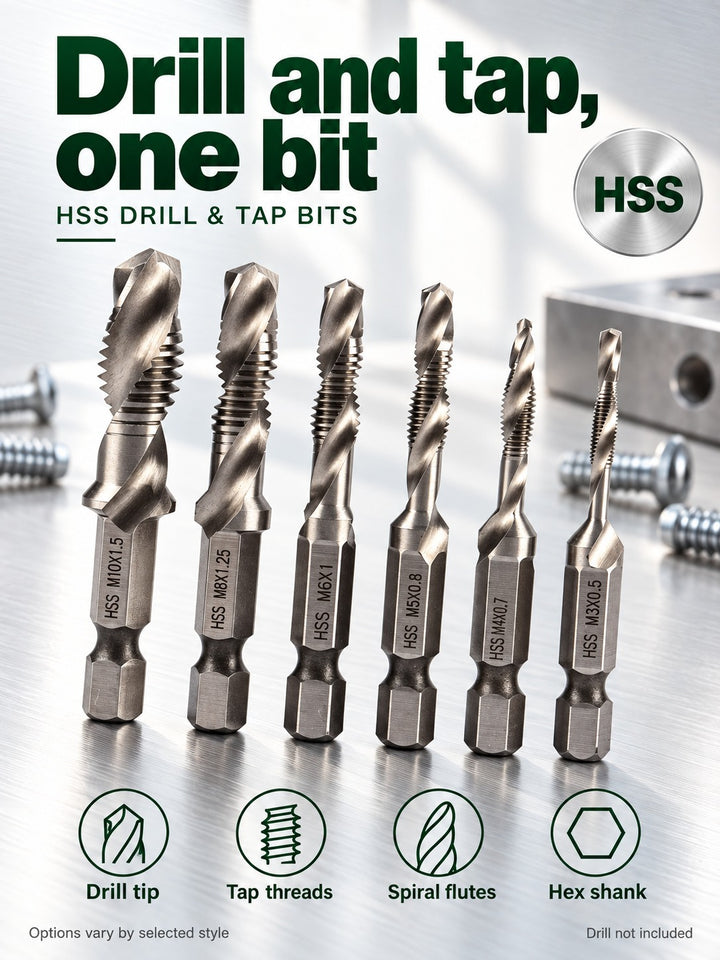 Hex Shank Tap Drill Bit Combo, Titanium Coated HSS